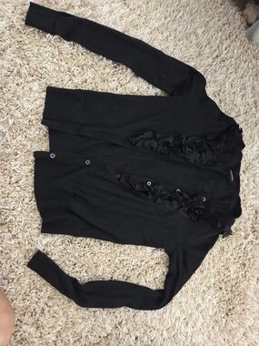 Club Monaco Black Ruffle-Trim Cardigan